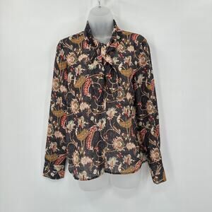 Boho‎ Floral Top Small Tie Neck Cottagecore Fall Retro Feminine Y2K Romantic